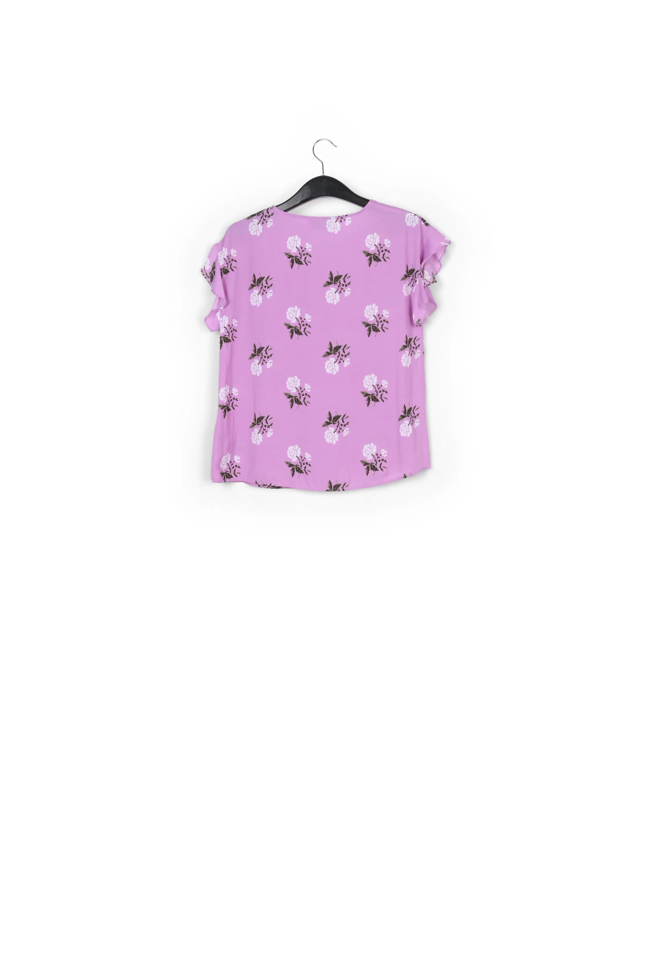 Pink flower print top with ruffled sleeves