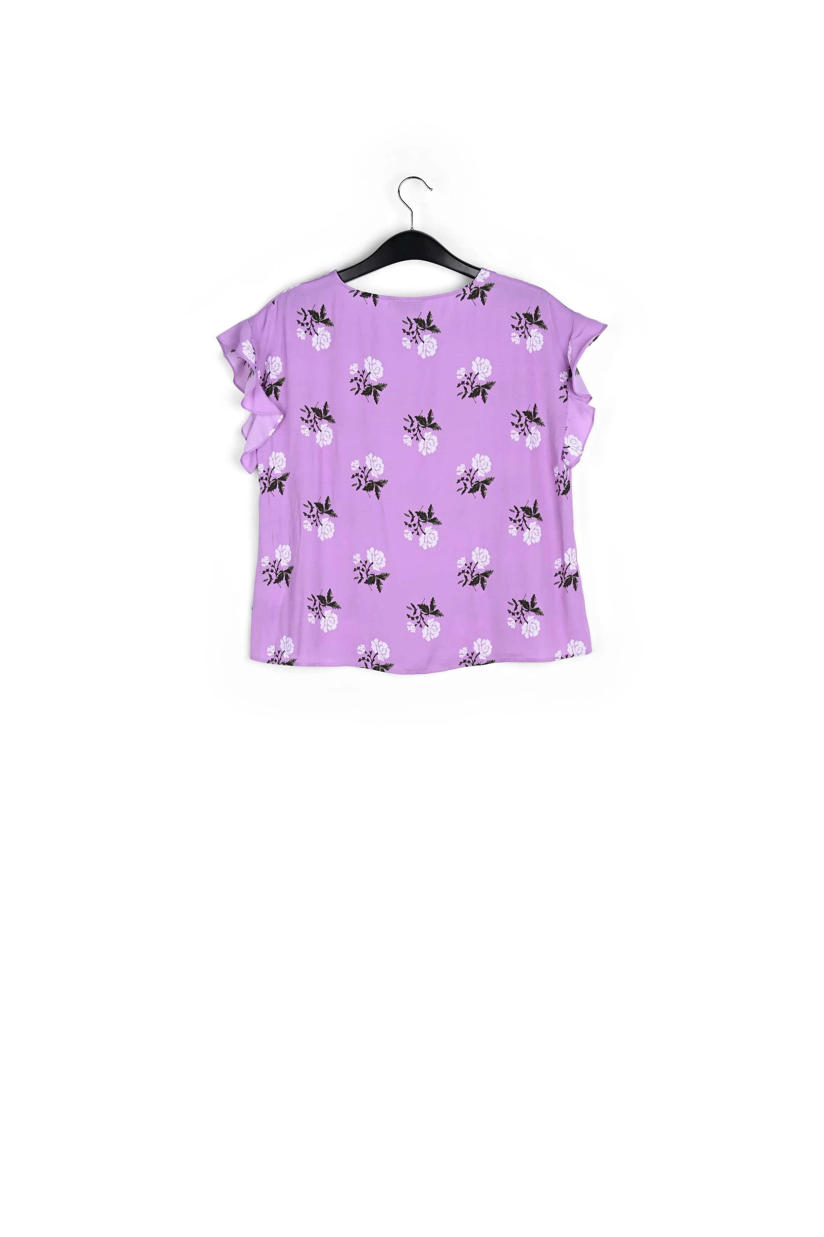 Pink flower print top with ruffled sleeves