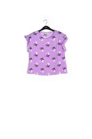 Pink flower print top with ruffled sleeves