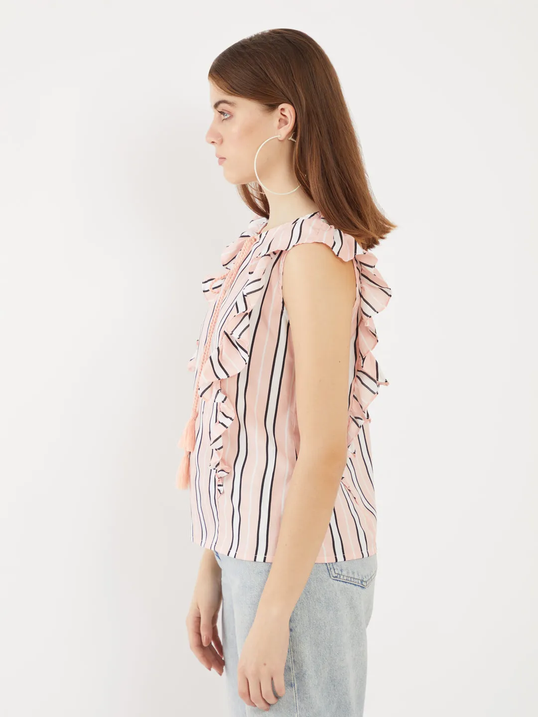 Pink Printed Ruffled Top