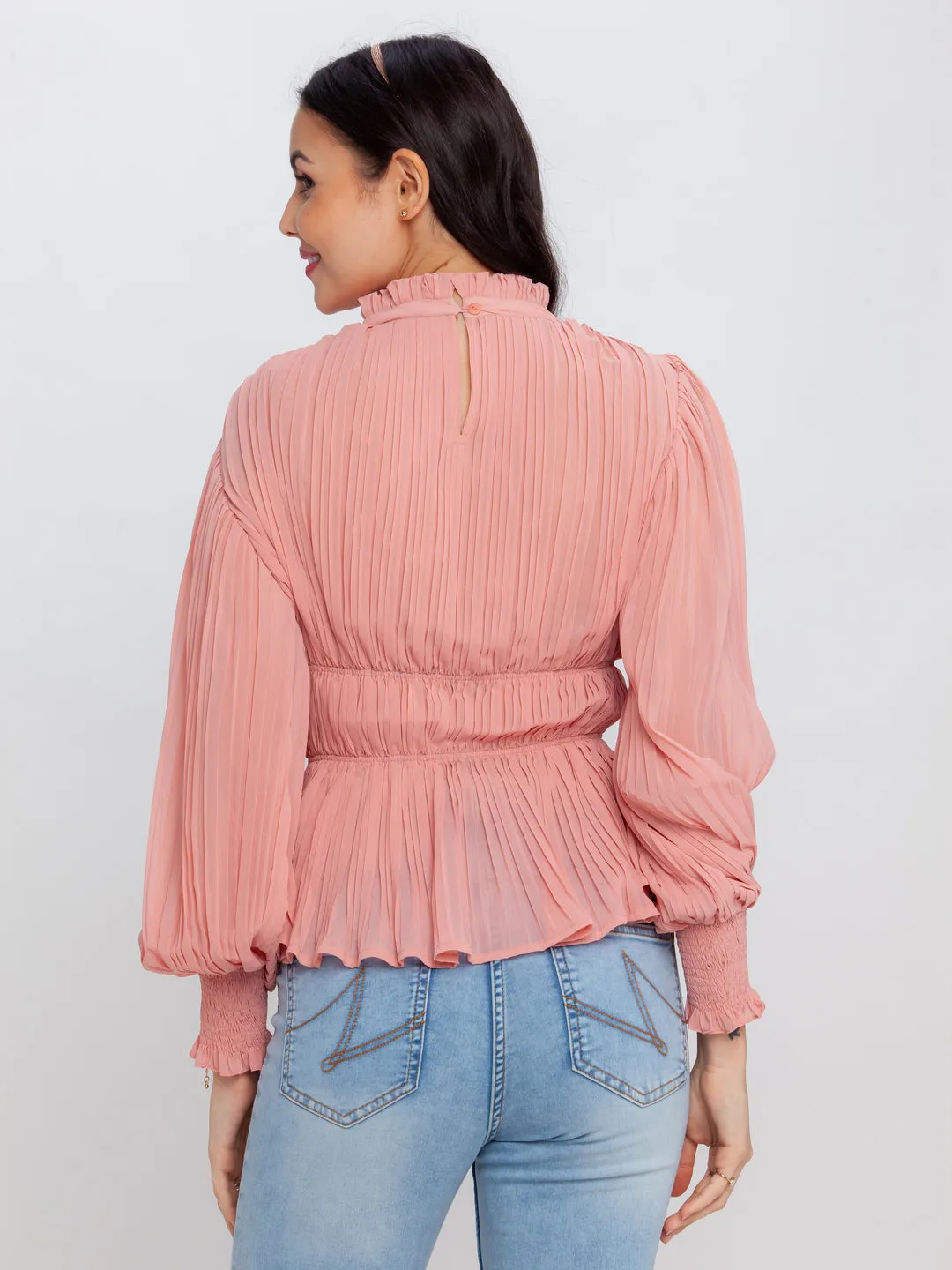 Pink Solid Ruffled Top