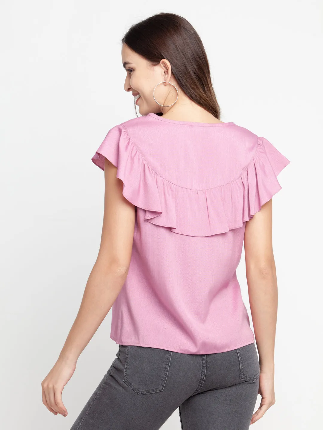 Pink Solid Ruffled Top