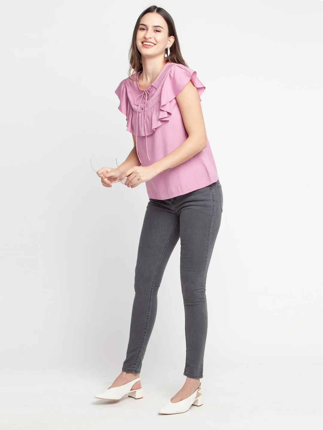 Pink Solid Ruffled Top