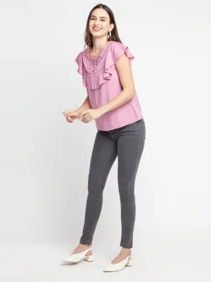 Pink Solid Ruffled Top
