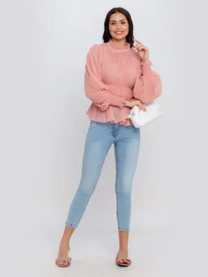 Pink Solid Ruffled Top