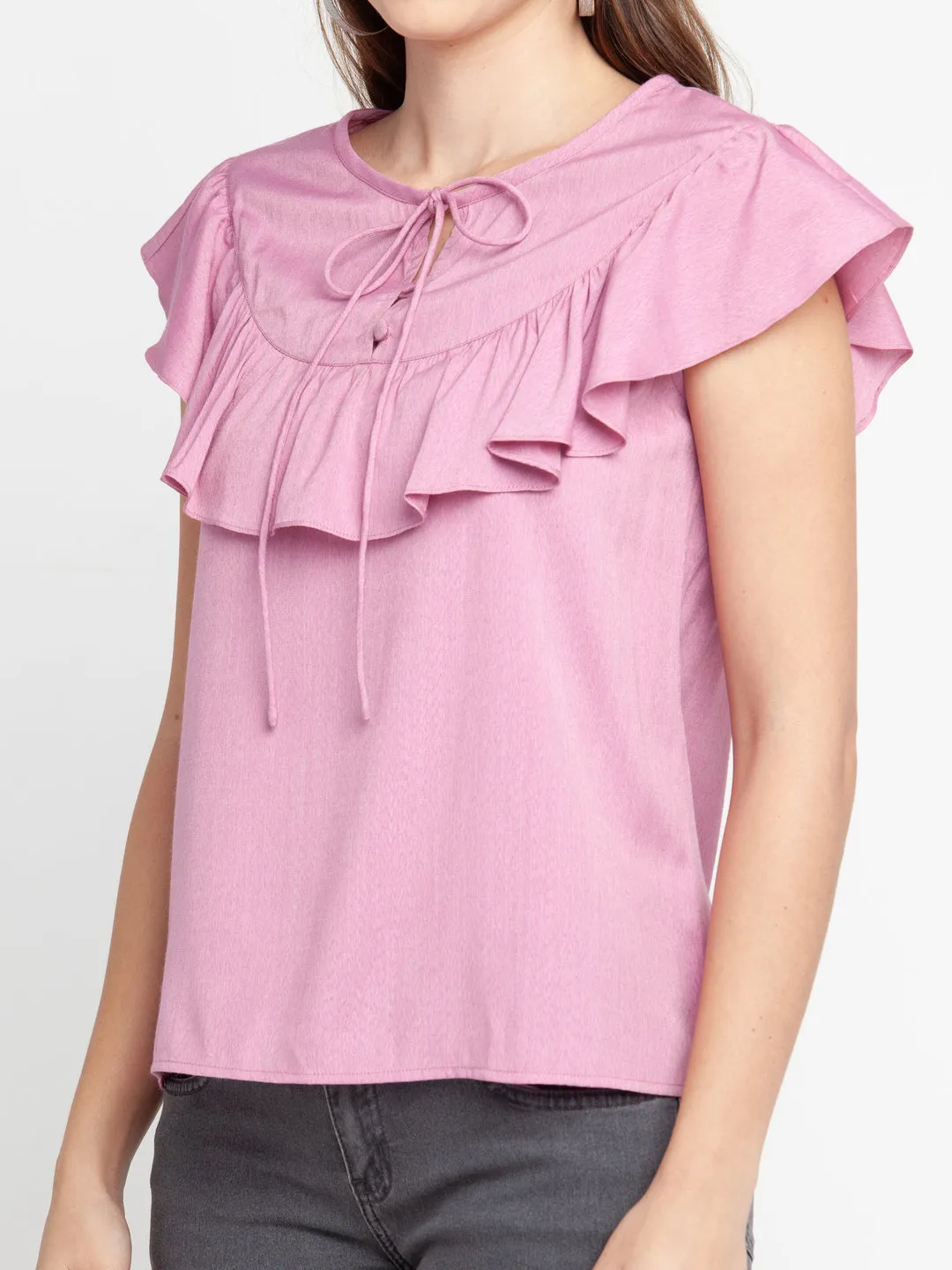 Pink Solid Ruffled Top