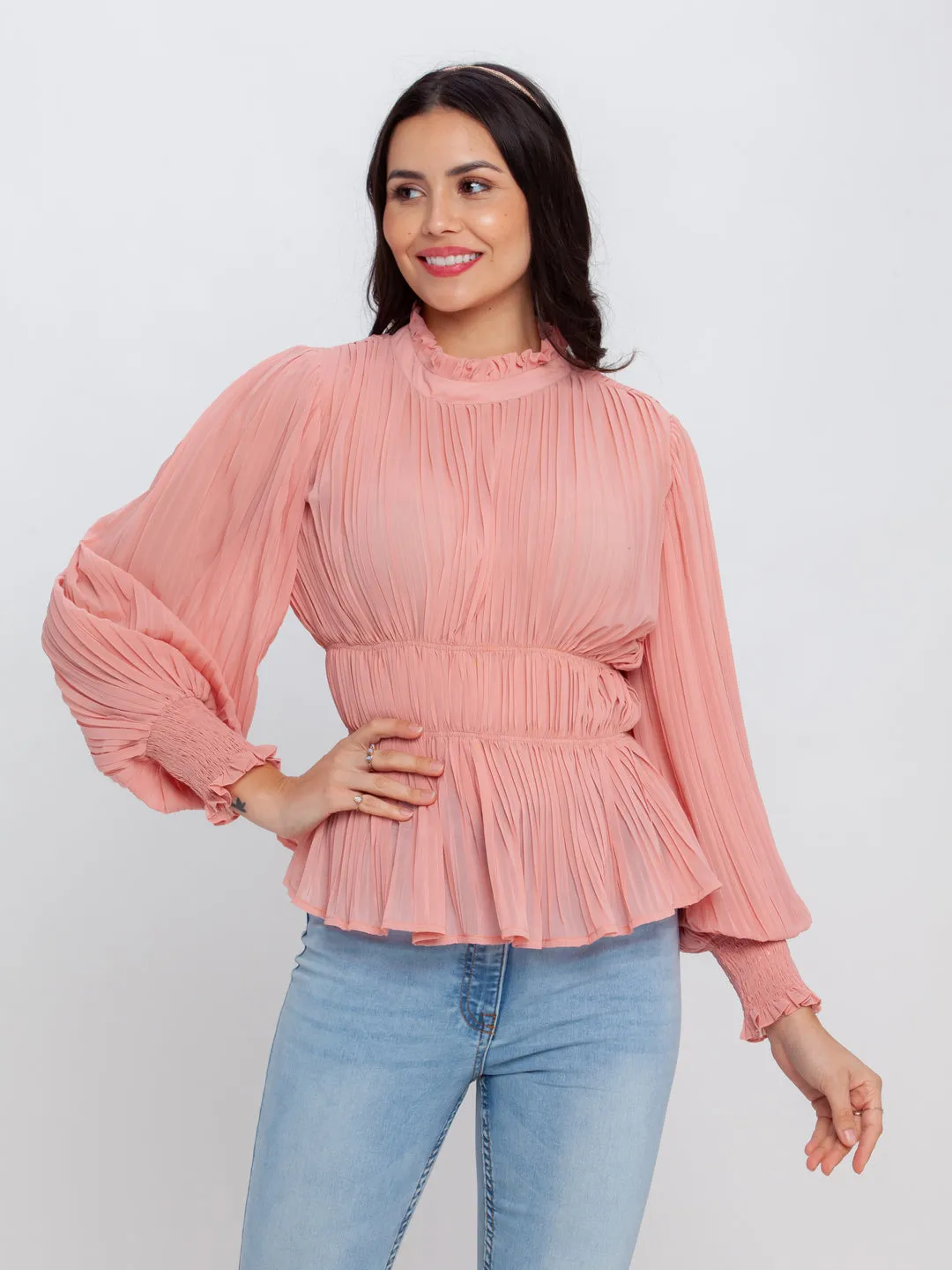 Pink Solid Ruffled Top