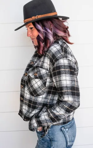 Plaid Button Down Cropped Shacket - Black - Final Sale