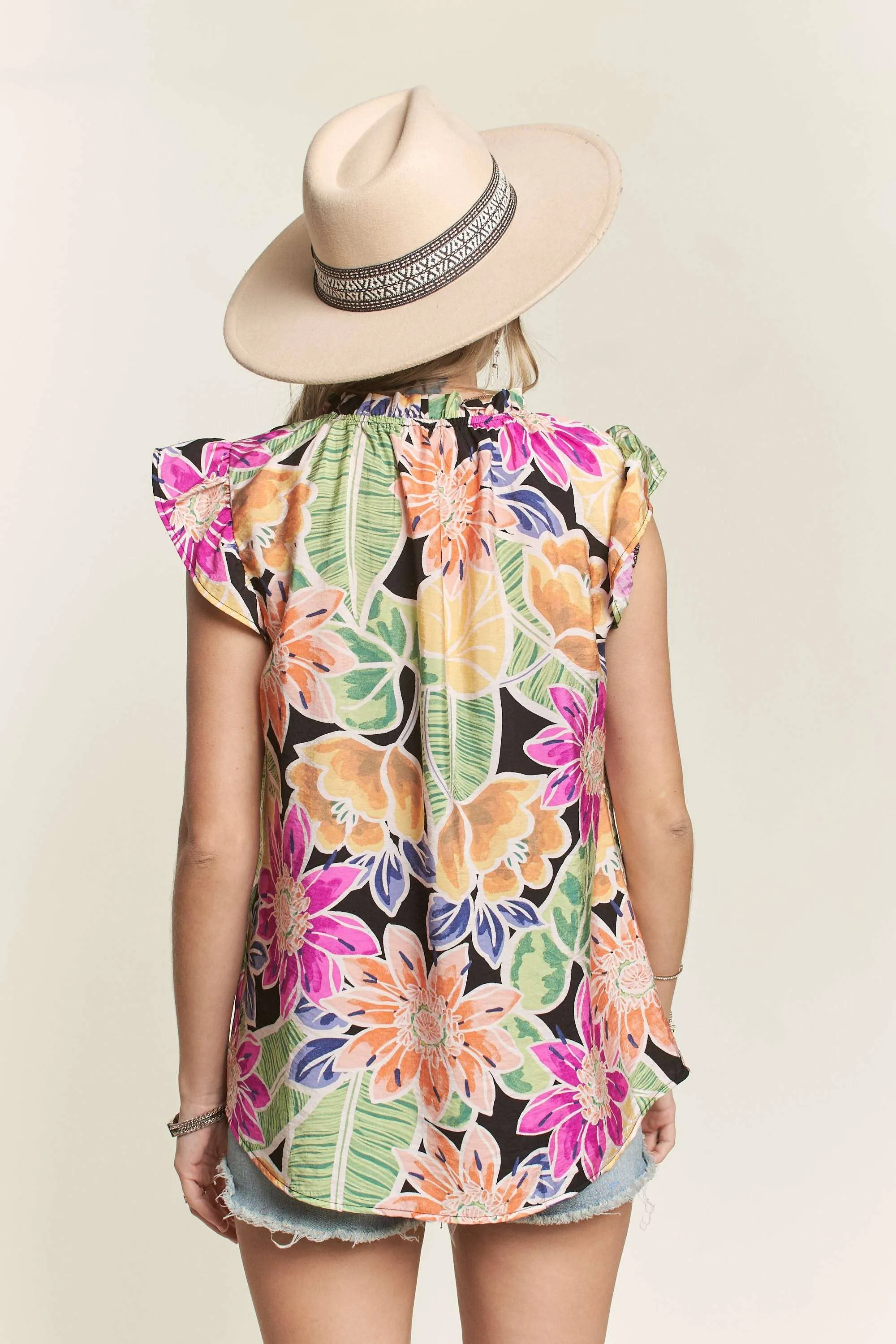 PLUS RUFFLED MULTI PRINT BLOUSE