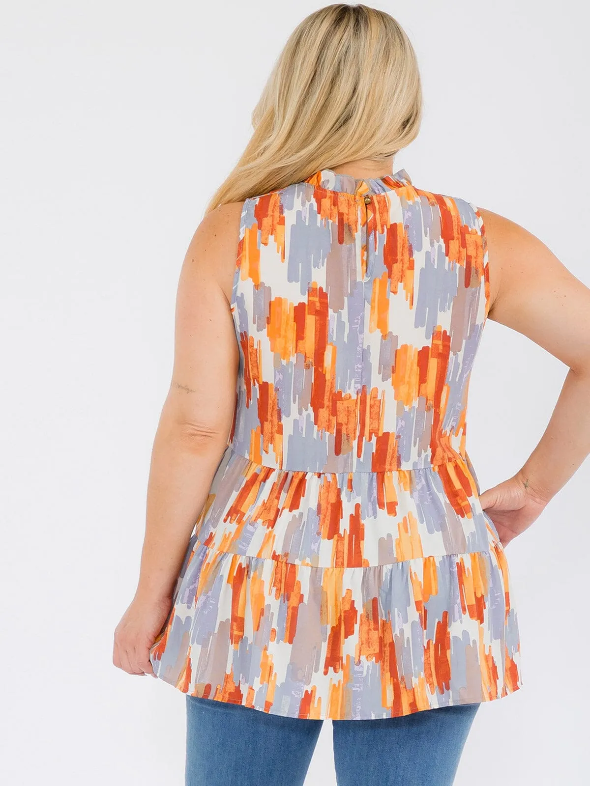 PLUS SIZE SLEEVELESS HALTER NECK MULTI PRINT TANK TOP