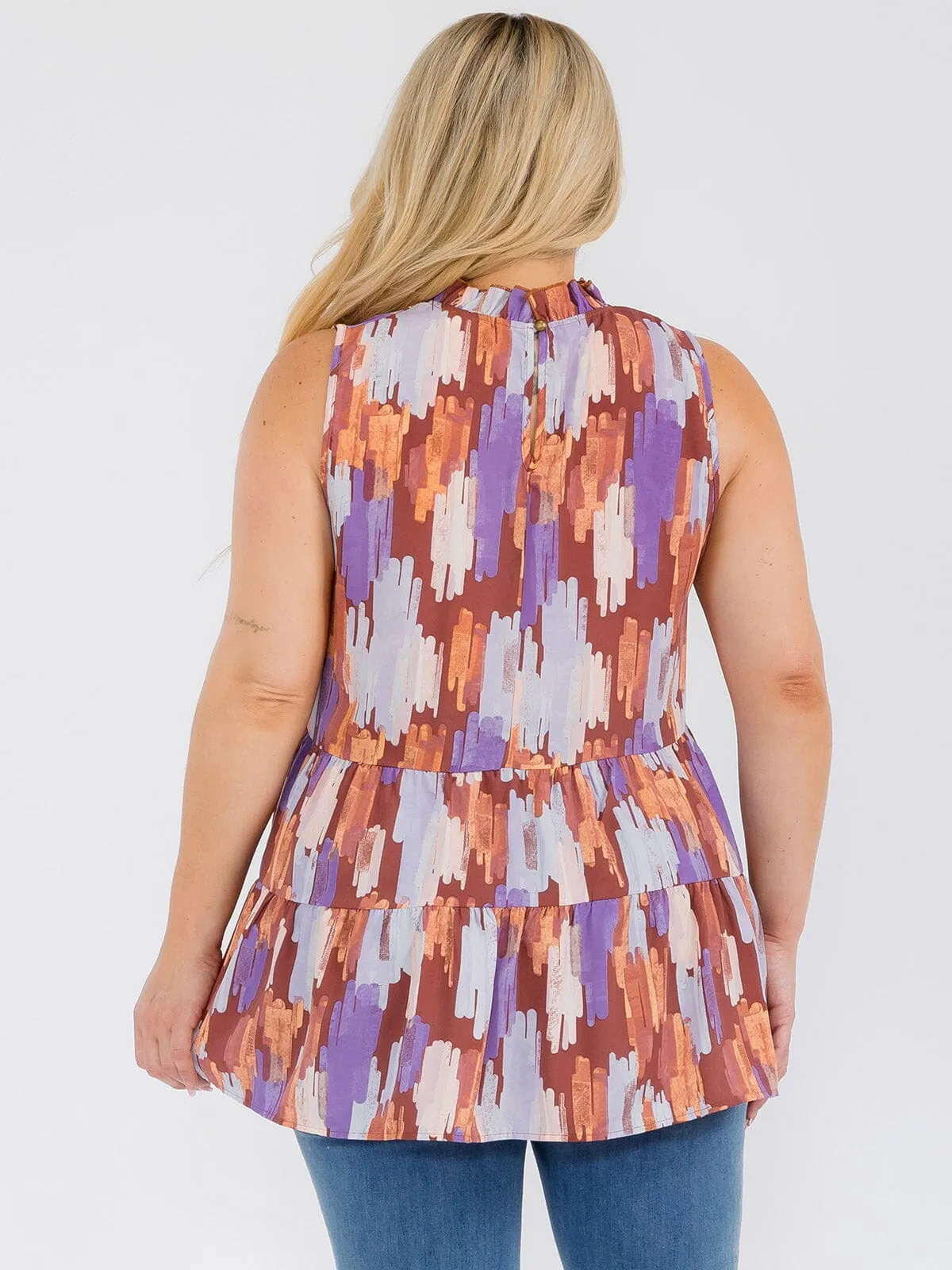 PLUS SIZE SLEEVELESS HALTER NECK MULTI PRINT TANK TOP