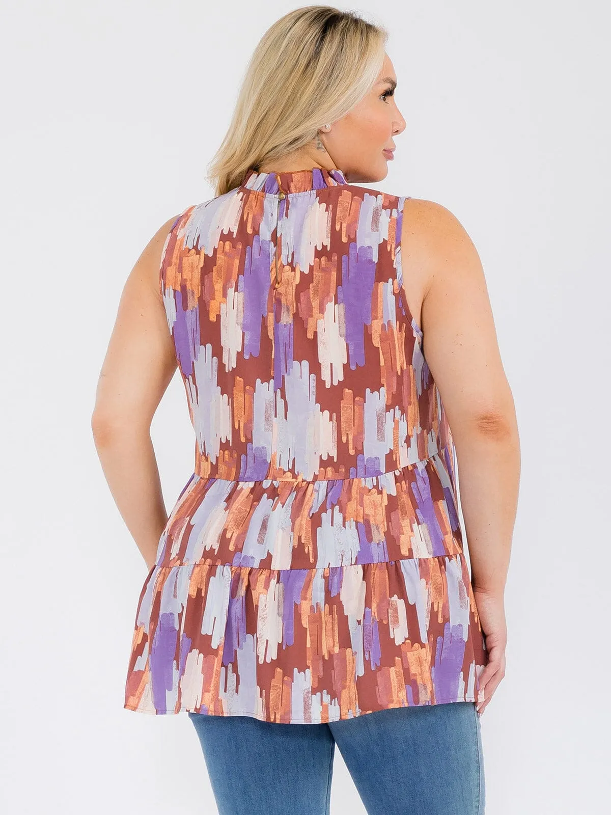 PLUS SIZE SLEEVELESS HALTER NECK MULTI PRINT TANK TOP
