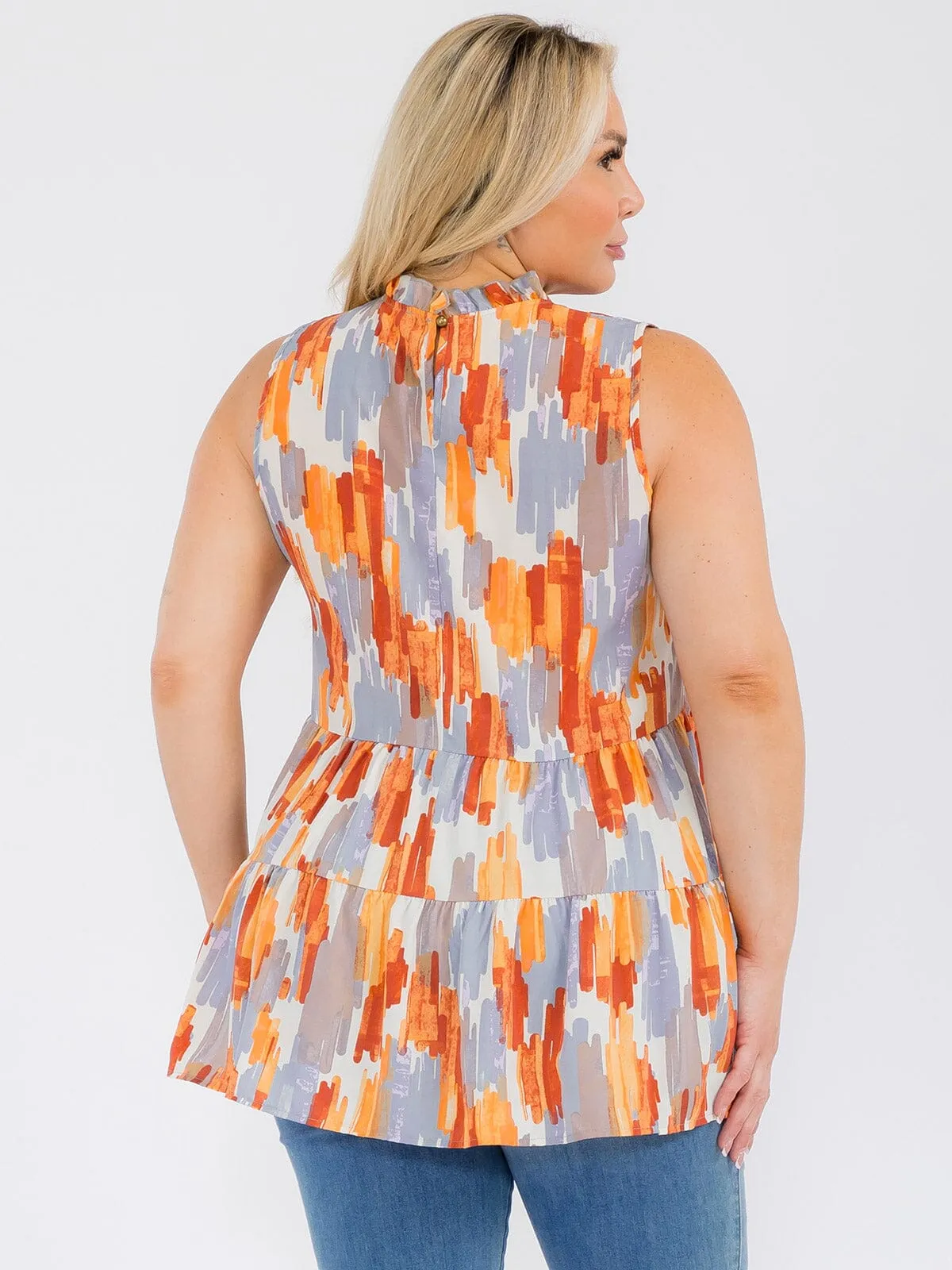PLUS SIZE SLEEVELESS HALTER NECK MULTI PRINT TANK TOP