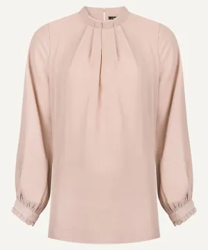 Powder Blush Ruffle Detail Long Sleeve Cropped Blouse