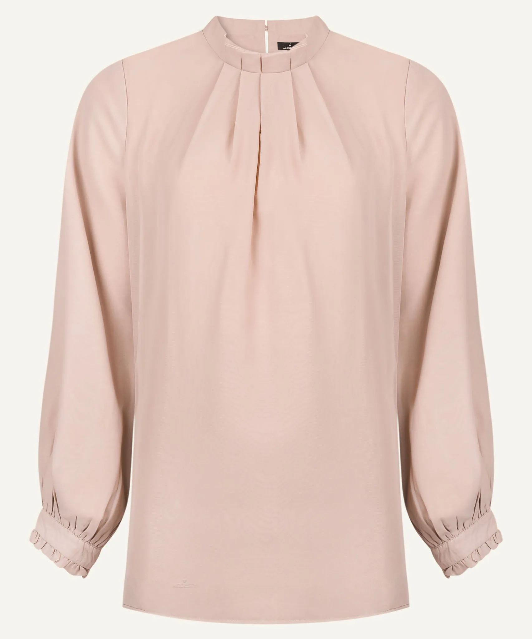 Powder Blush Ruffle Detail Long Sleeve Cropped Blouse