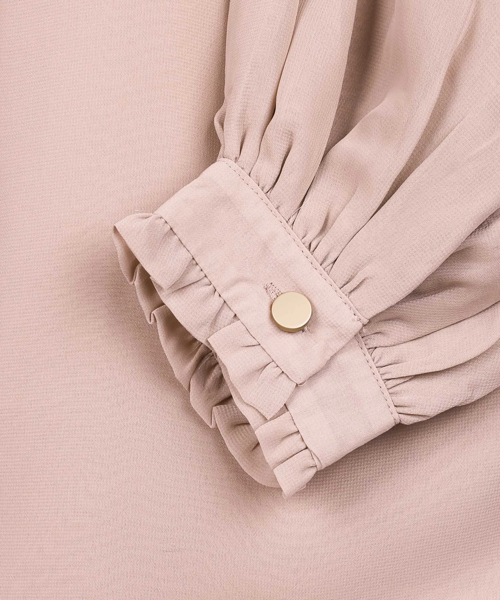 Powder Blush Ruffle Detail Long Sleeve Cropped Blouse