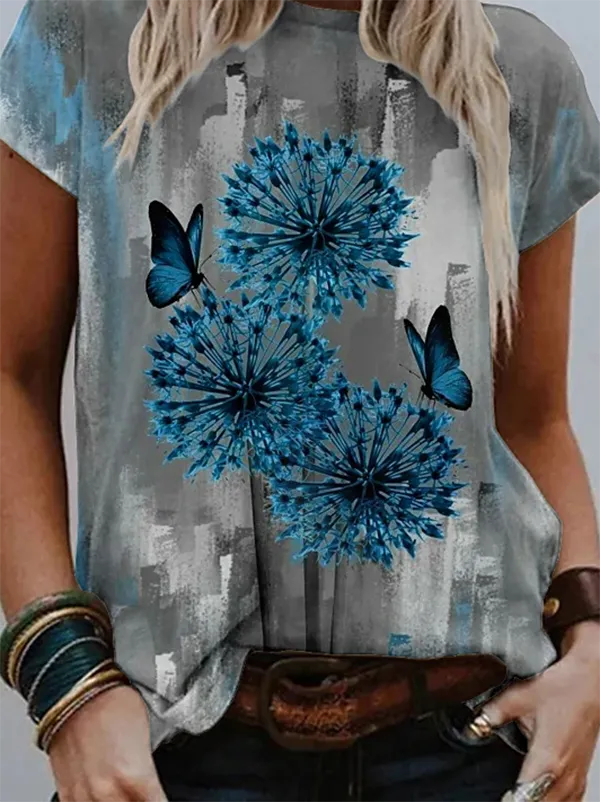 Printed Cotton-Blend Casual Crew Neck Shirts & Tops
