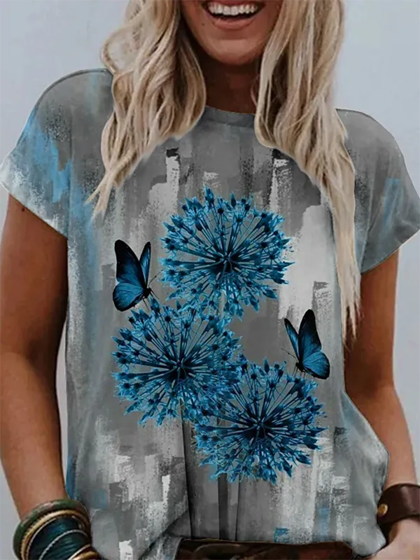 Printed Cotton-Blend Casual Crew Neck Shirts & Tops