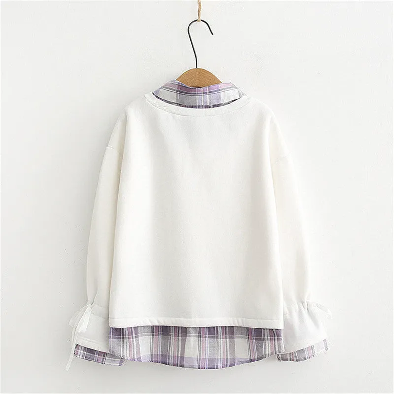 PRINTED FAKE TWO PIECE PLUS VELVET PULLOVER  UB3139