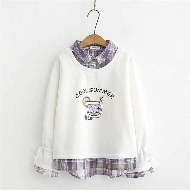 PRINTED FAKE TWO PIECE PLUS VELVET PULLOVER  UB3139