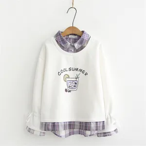 PRINTED FAKE TWO PIECE PLUS VELVET PULLOVER  UB3139