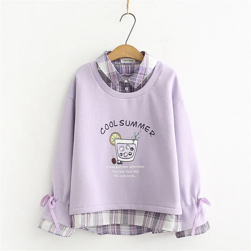 PRINTED FAKE TWO PIECE PLUS VELVET PULLOVER  UB3139