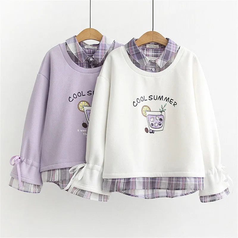 PRINTED FAKE TWO PIECE PLUS VELVET PULLOVER  UB3139