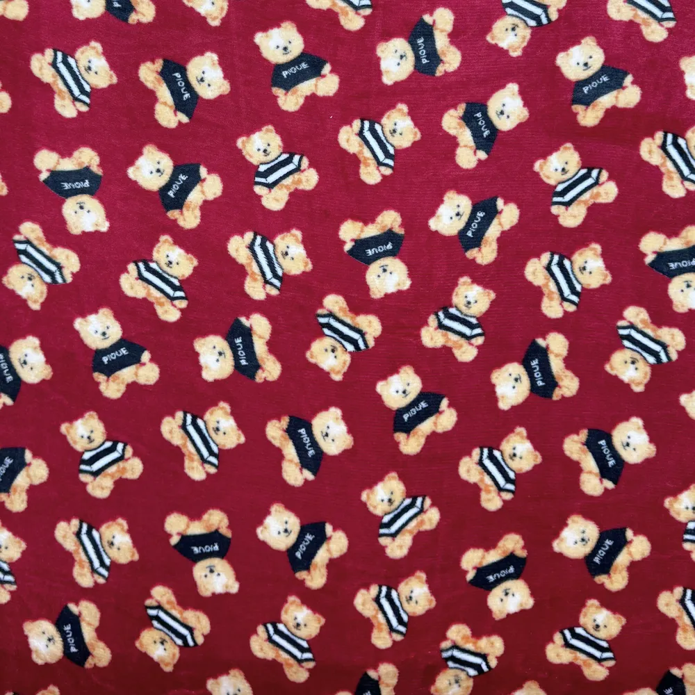 Printed Mongolian Fleece Teddies Maroon