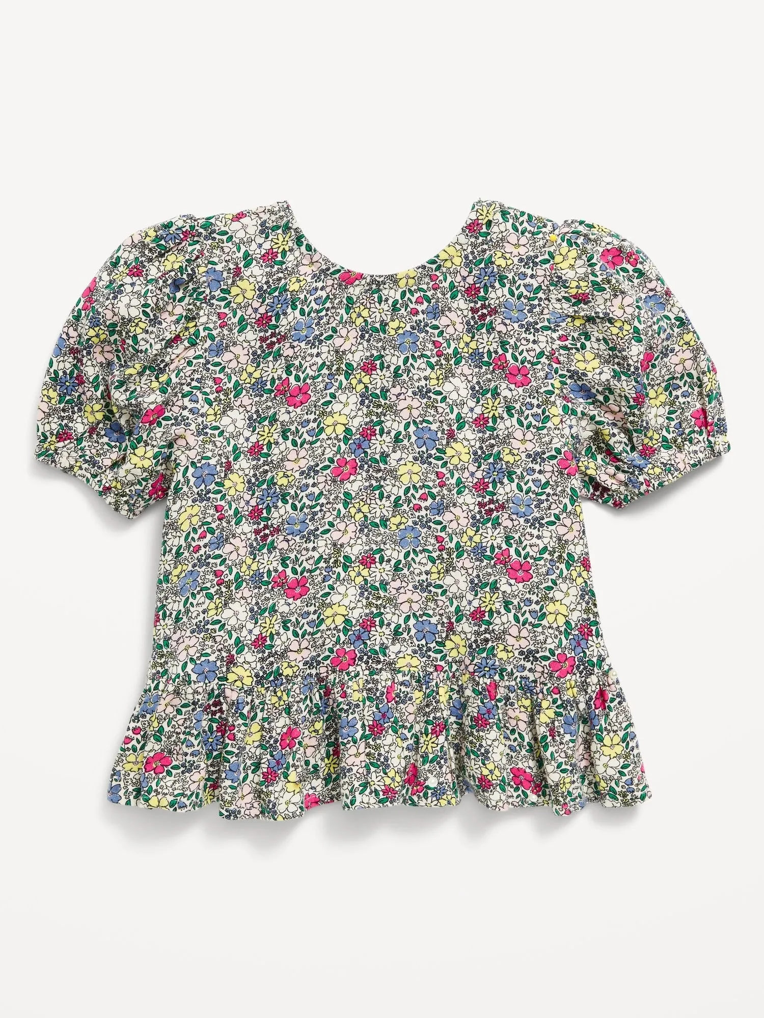 Printed Short-Sleeve Crepe Ruffle-Hem Top for Toddler Girls