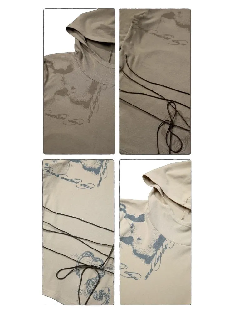 printed tie hooded top