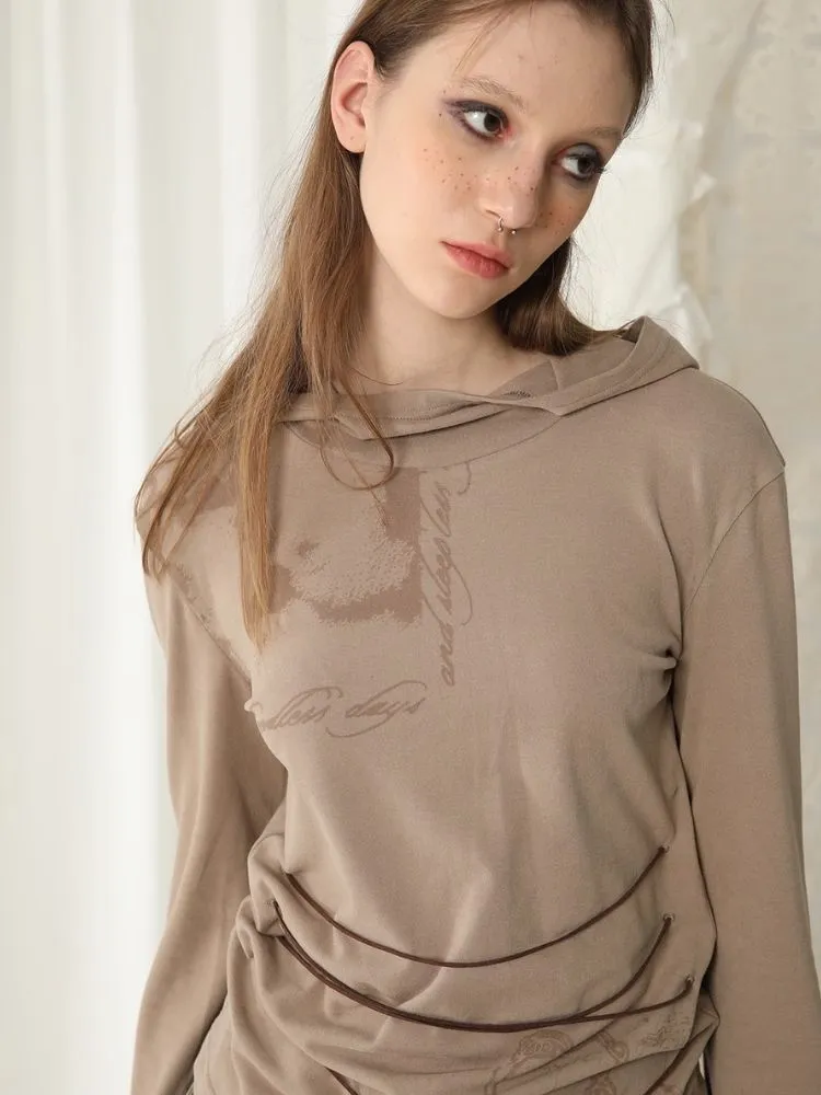 printed tie hooded top