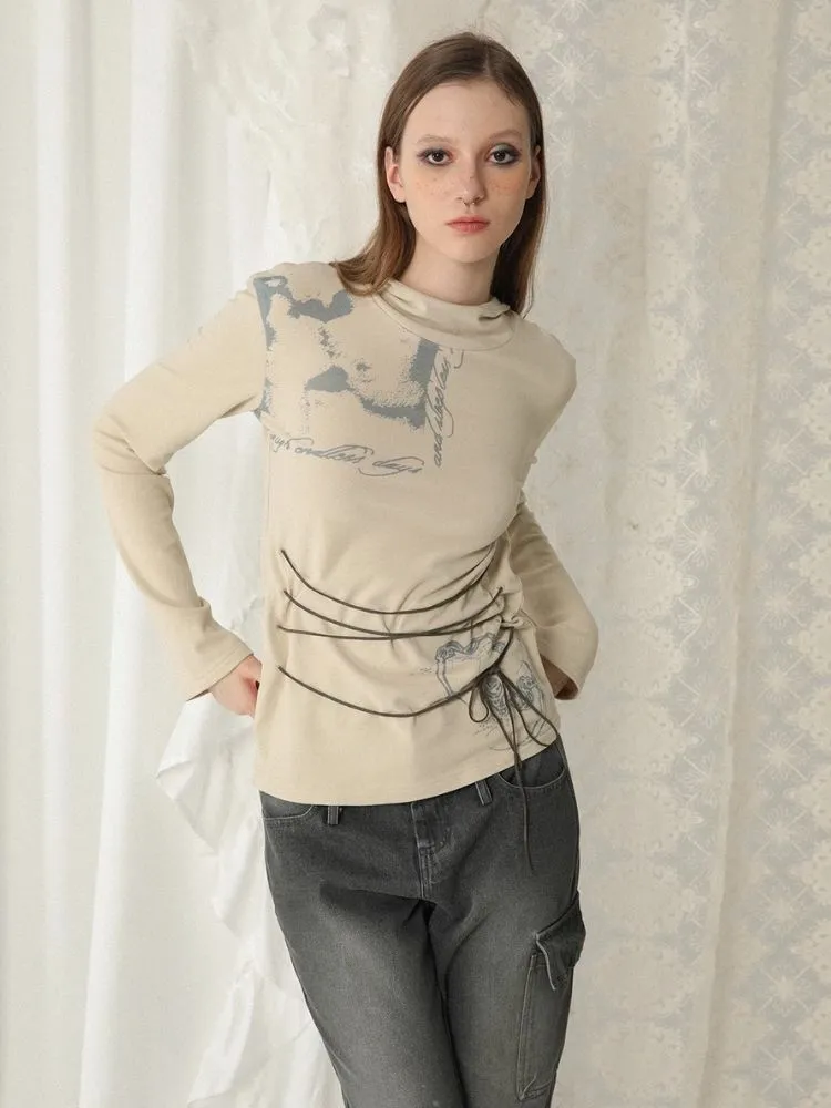 printed tie hooded top