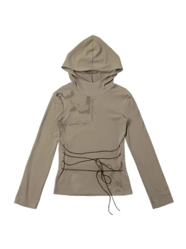 printed tie hooded top
