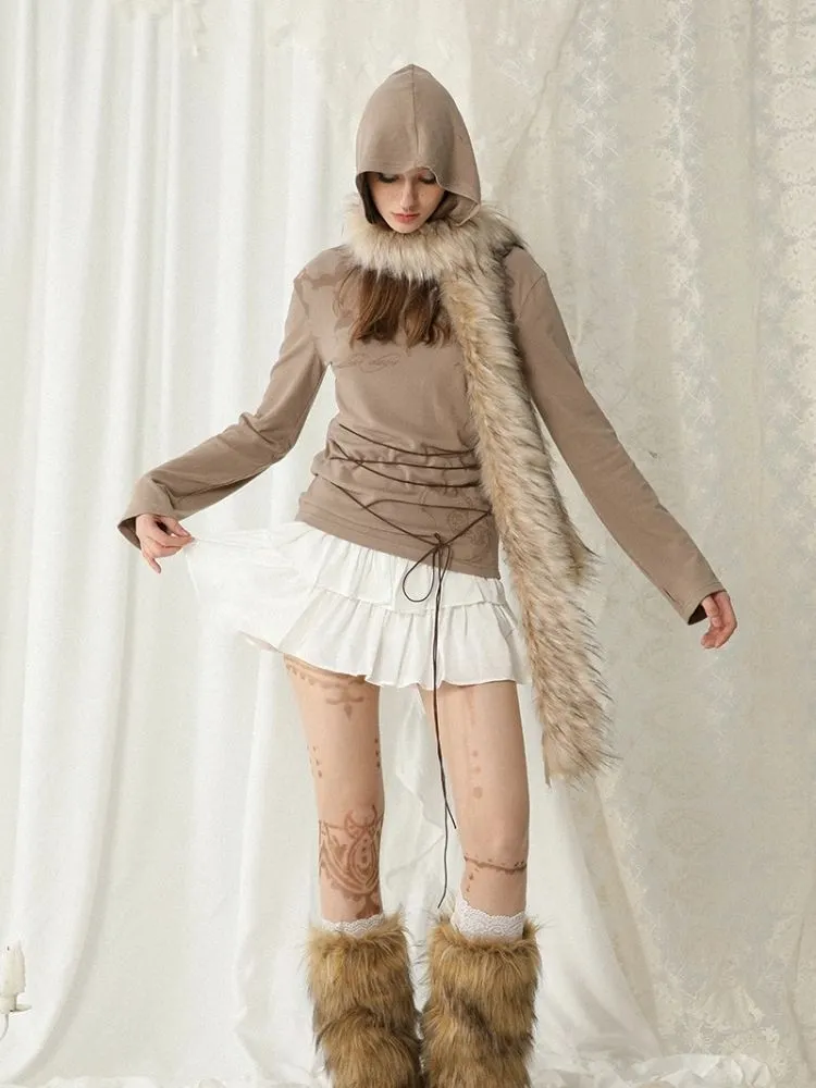 printed tie hooded top
