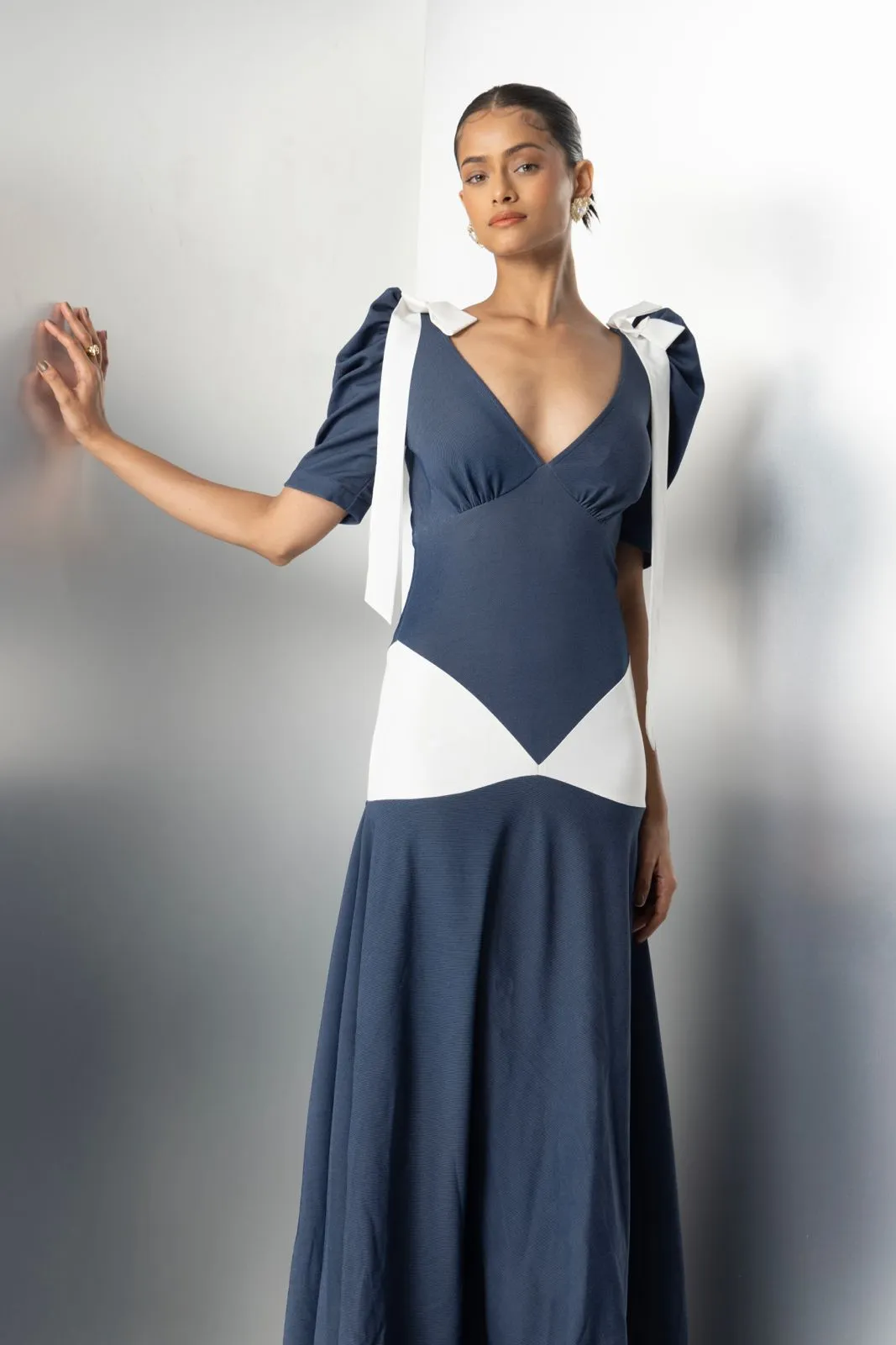 Prized possession- denim blue and white maxi dress