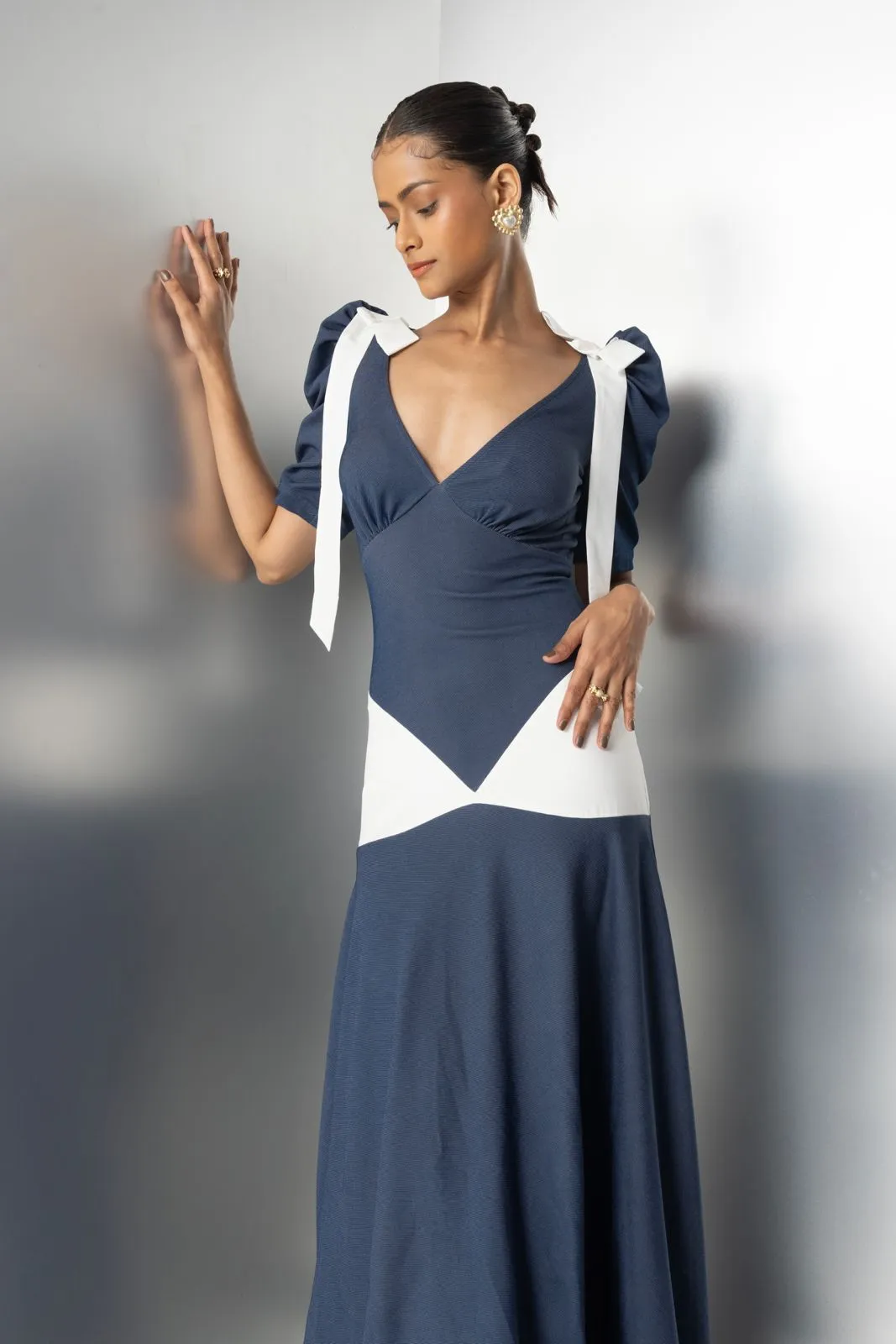 Prized possession- denim blue and white maxi dress