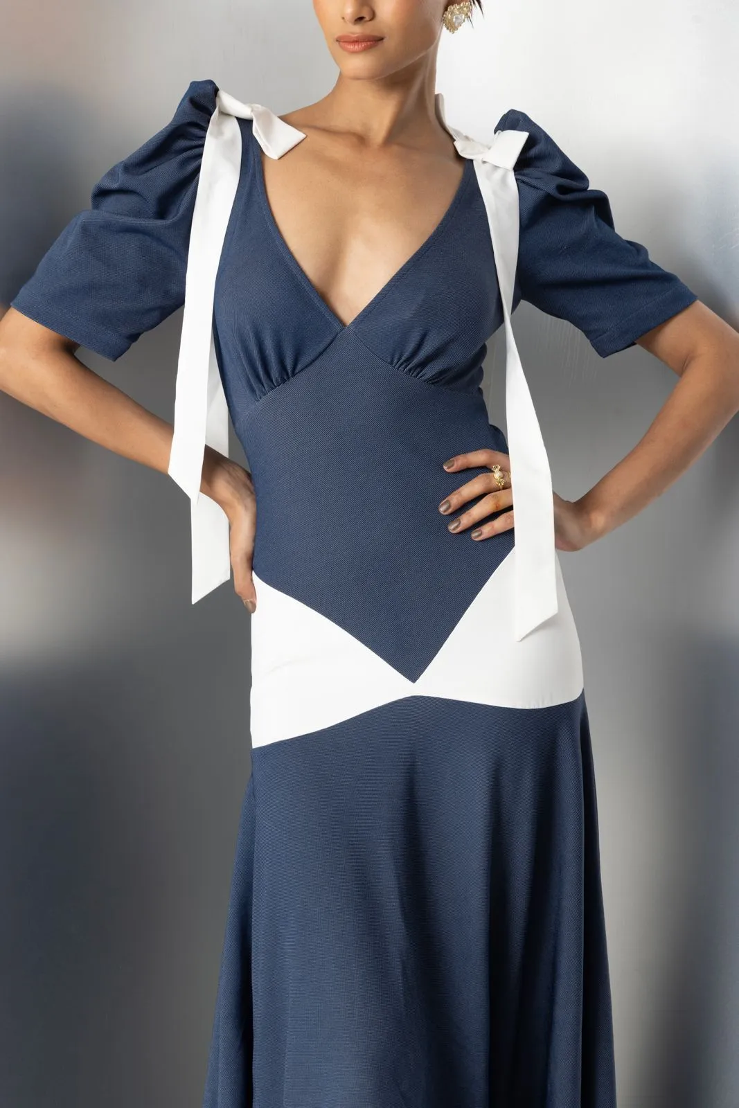 Prized possession- denim blue and white maxi dress