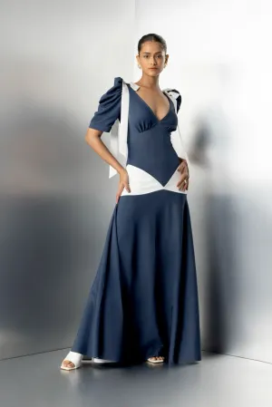 Prized possession- denim blue and white maxi dress