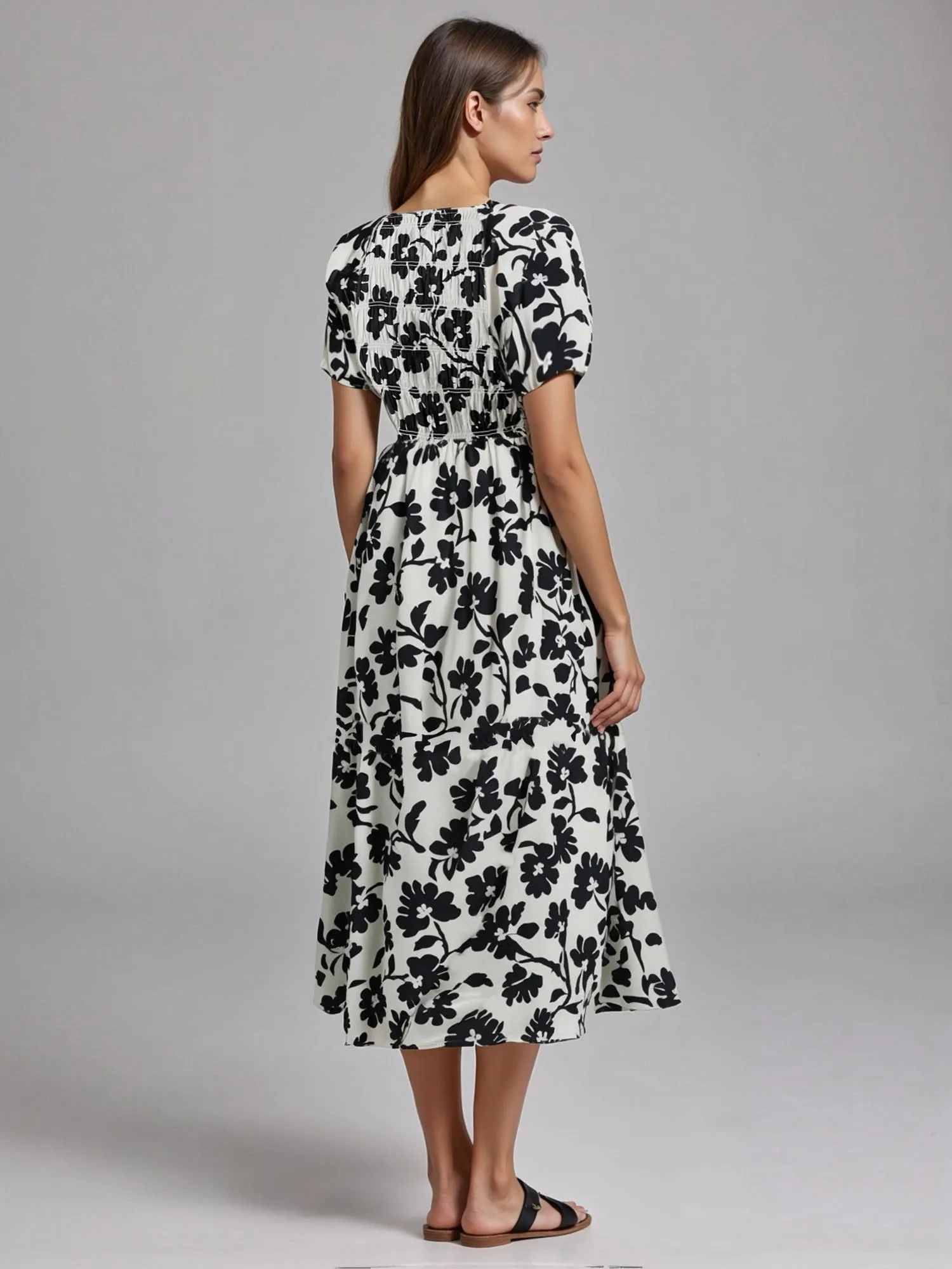 Puff Sleeve Smocked Bodice Maxi Sun Dress
