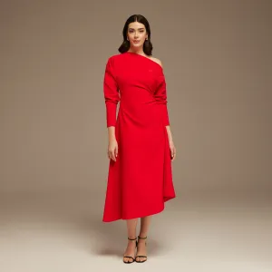 Red Asymmetrical One-Shoulder Maxi Dress