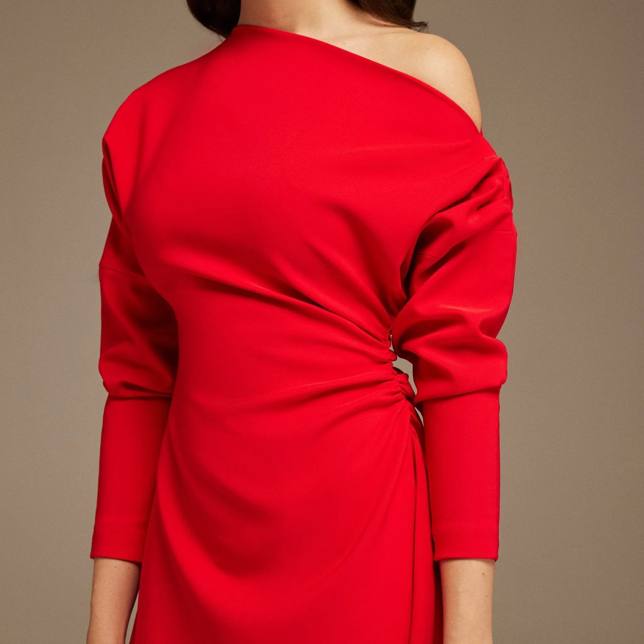 Red Asymmetrical One-Shoulder Maxi Dress