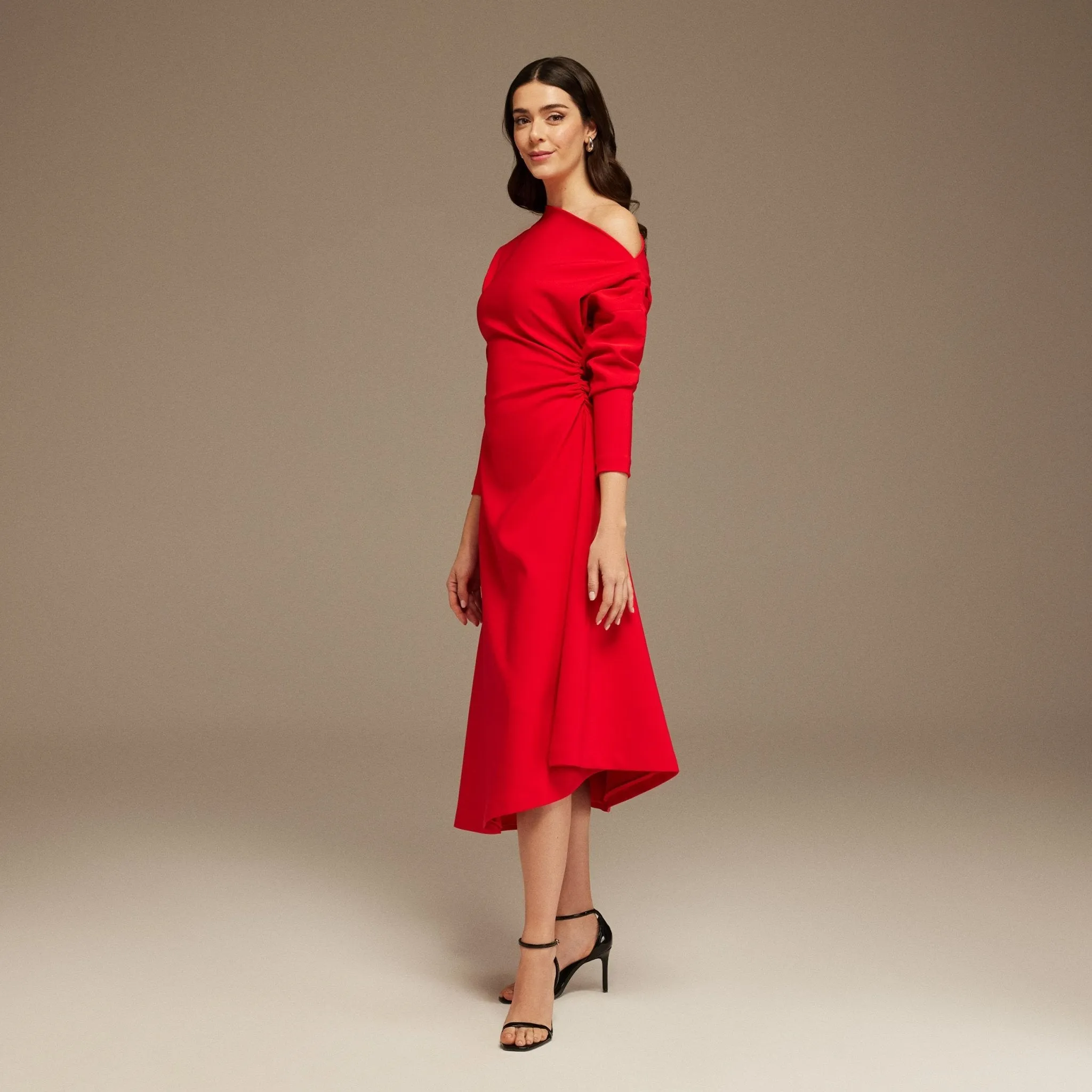 Red Asymmetrical One-Shoulder Maxi Dress