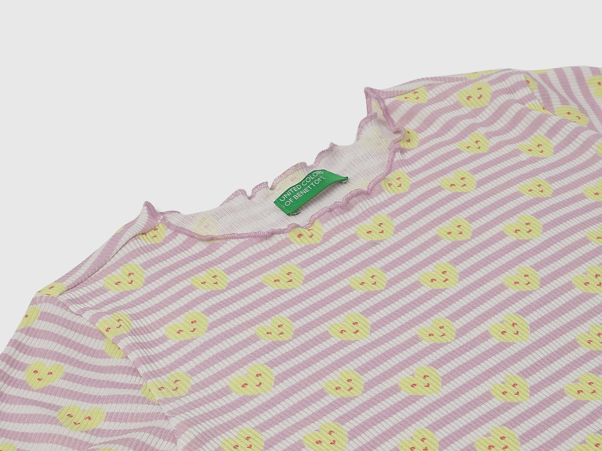 Regular Fit Round Neck Striped & Printed Top