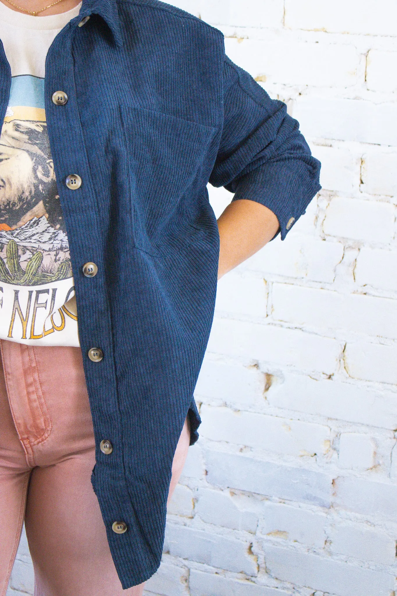 Reign Navy Corduroy Shacket