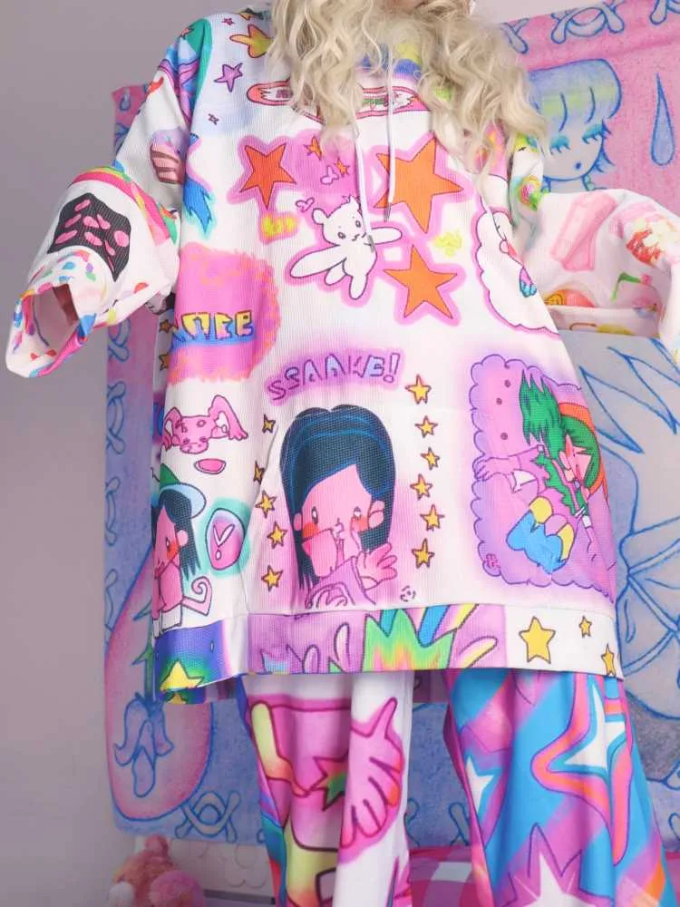 Retro-futuristic Printed Hoodie