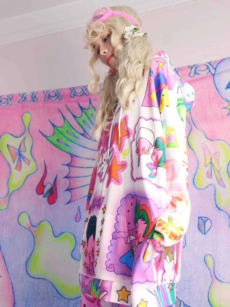 Retro-futuristic Printed Hoodie
