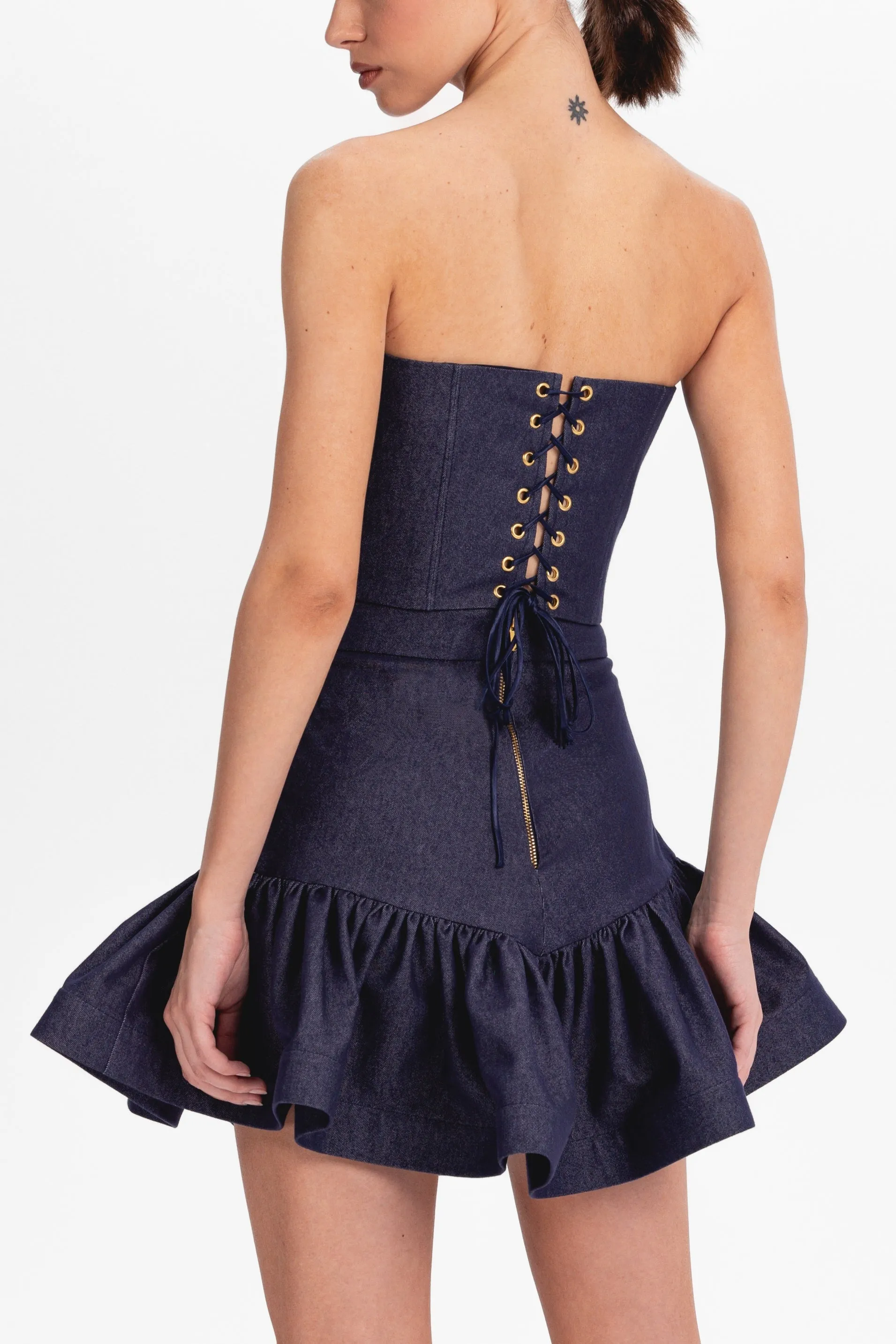 Ruffled Denim Mini Skirt