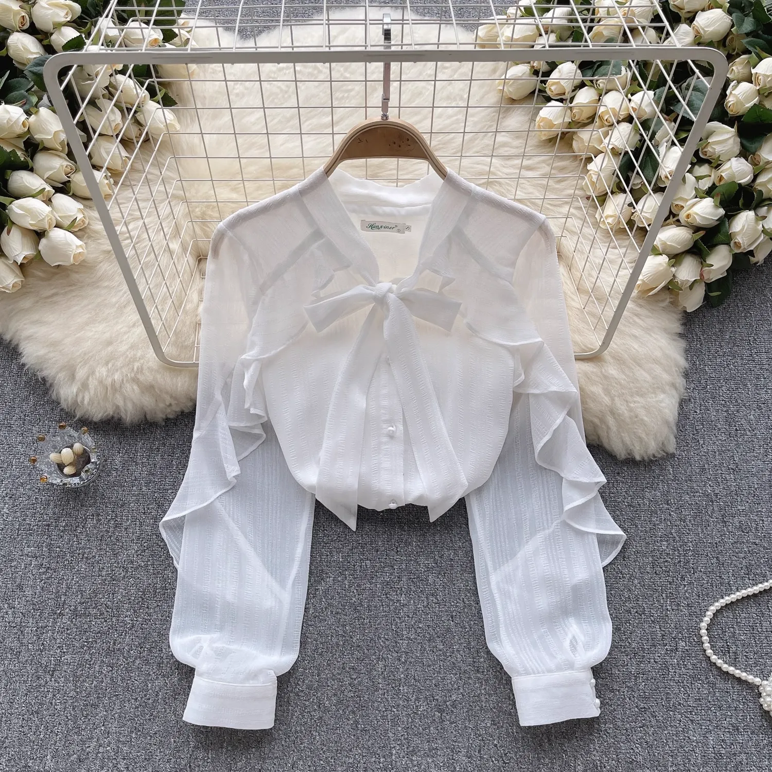 Ruffled long sleeves Women's blouses
