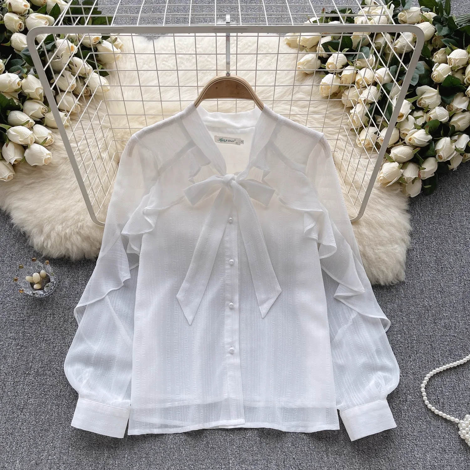 Ruffled long sleeves Women's blouses