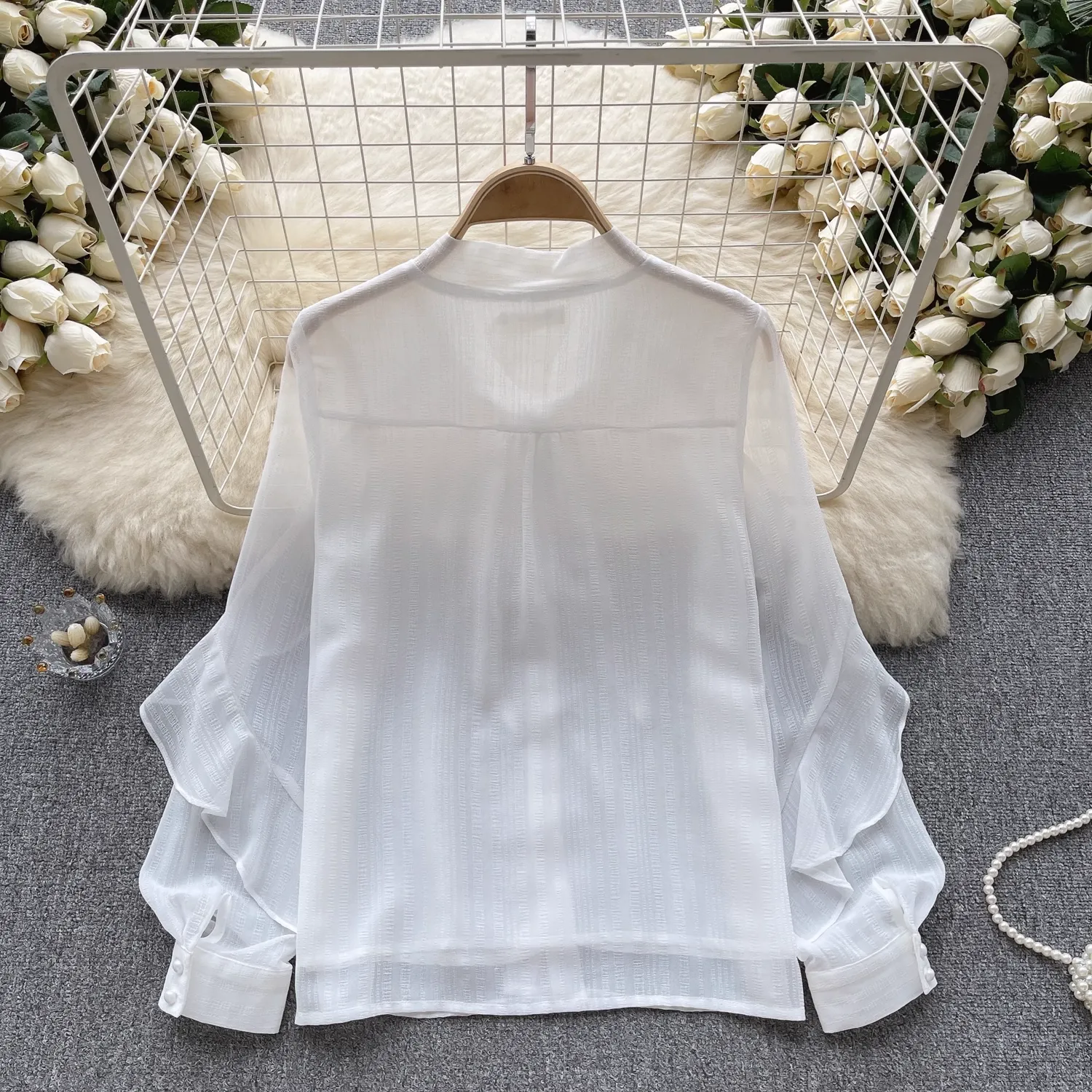 Ruffled long sleeves Women's blouses